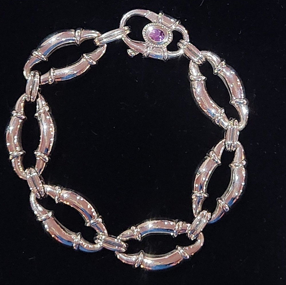 Scott Kay Bolo Link Sterling Silver Bracelet w/Amethyst Clasp